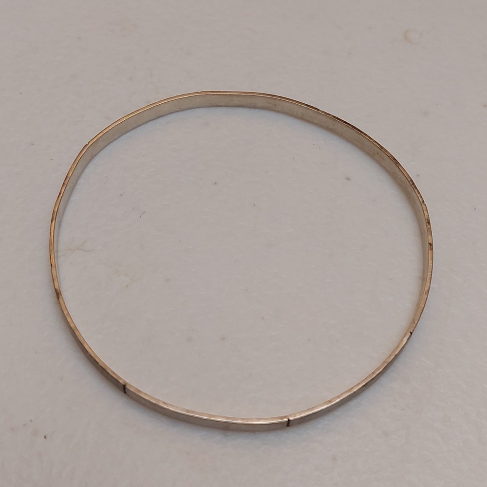 Unsigned Sterling Silver Two Tone Texture Segmented Bangle Bracelet - Picture 2 of 5